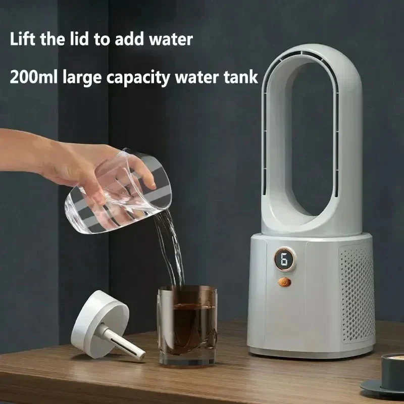 Ventilateur de chambre à coucher sans feuilles avec refroidissement par pulvérisation & veilleuse - Mini-refroidisseur d'air silencieux pour un meilleur sommeil en été – Image 4