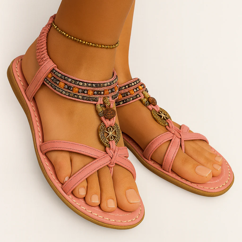 Sandales d'été boho pour femmes, avec lanières perlées et bride à talon – Image 9