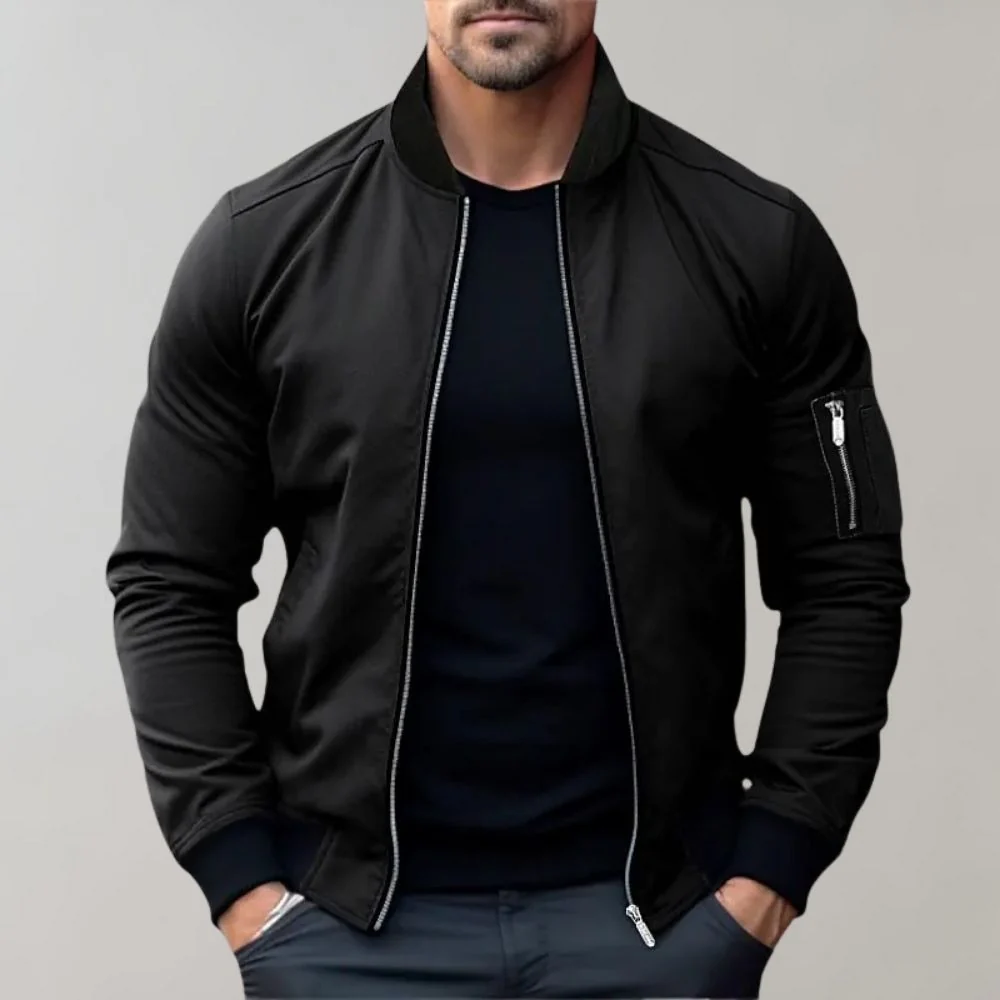 Blouson aviateur zippé pour homme, coupe ajustée, avec poches – Image 4