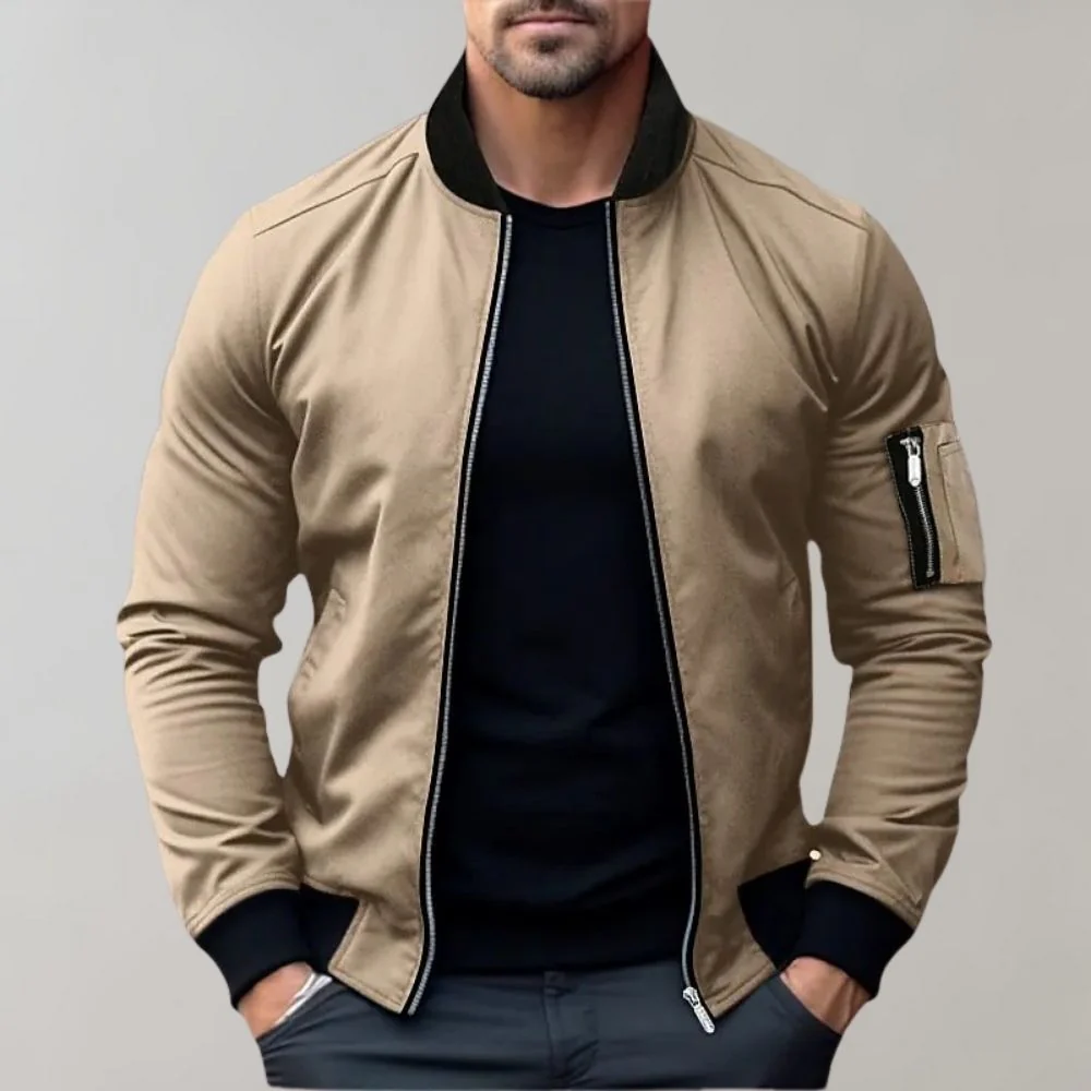 Blouson aviateur zippé pour homme, coupe ajustée, avec poches – Image 3