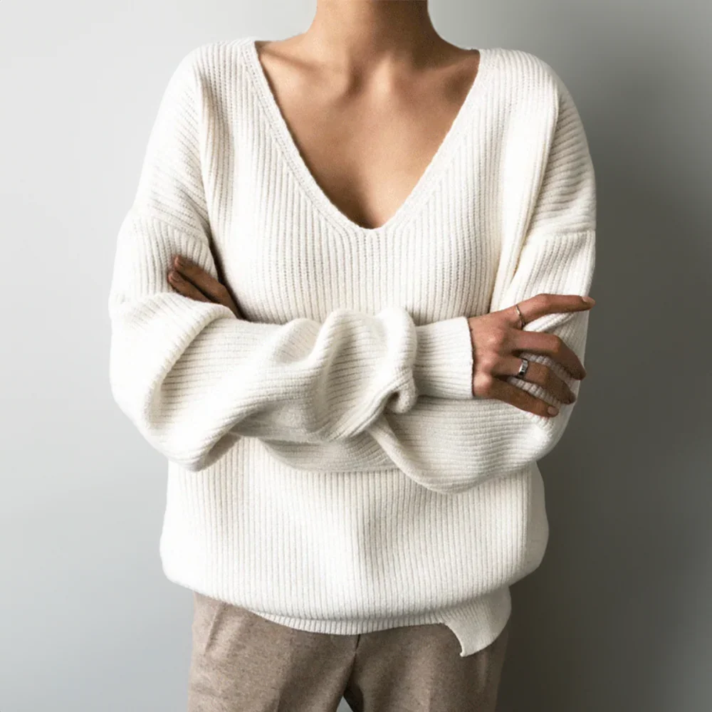 Pull en tricot chunky col V – Image 3