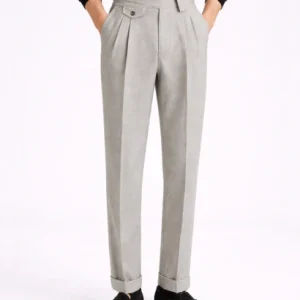 Pantalon Homme Plissé Coupe Droite avec Poches Boutonnées