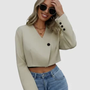 Blazer Court Femme Chic à Coupe Structurée – Veste Cropped Élégante
