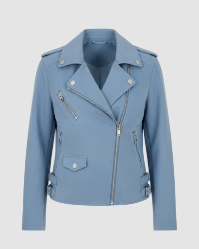 Veste femme style biker coupe ajustée avec fermeture zippée asymétrique et détails métalliques – Image 5