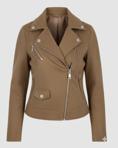 Veste femme style biker coupe ajustée avec fermeture zippée asymétrique et détails métalliques – Image 4