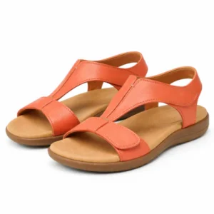 Sandales femme plates à bride centrale avec fermeture auto-agrippante et semelle ergonomique apparente