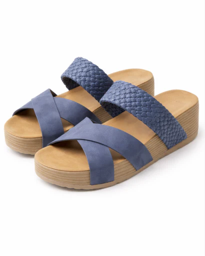 Sandales femme plateforme à brides croisées avec bande tressée et semelle épaisse texturée – Image 4