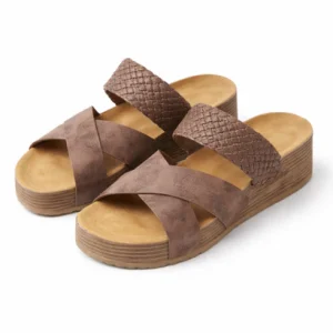 Sandales femme plateforme à brides croisées avec bande tressée et semelle épaisse texturée