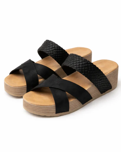 Sandales femme plateforme à brides croisées avec bande tressée et semelle épaisse texturée – Image 6