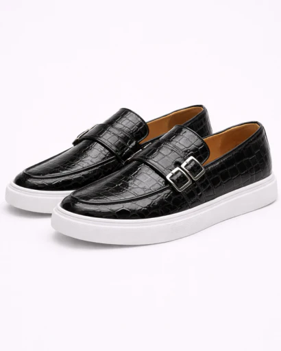 Mocassins femme style slip-on effet texturé avec double boucle décorative et semelle épaisse contrastée – Image 5