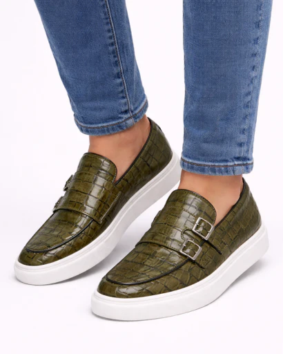 Mocassins femme style slip-on effet texturé avec double boucle décorative et semelle épaisse contrastée – Image 7