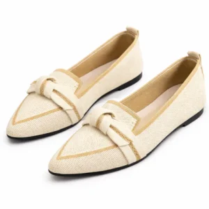 Ballerines Femme Bout Pointu Style Loafer avec Nœud Décoratif et Finition Texturée