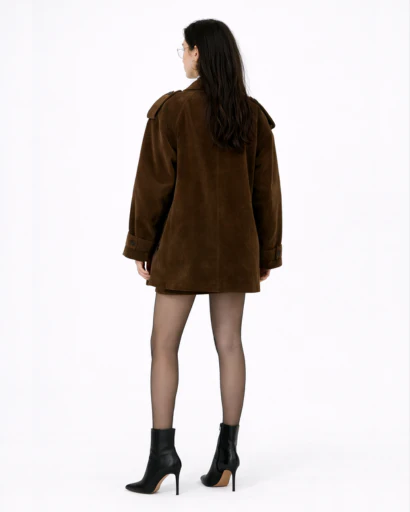 Veste Femme Style Trench Court Coupe Ample avec Col Tailleur et Épaulettes Boutonnées – Image 7