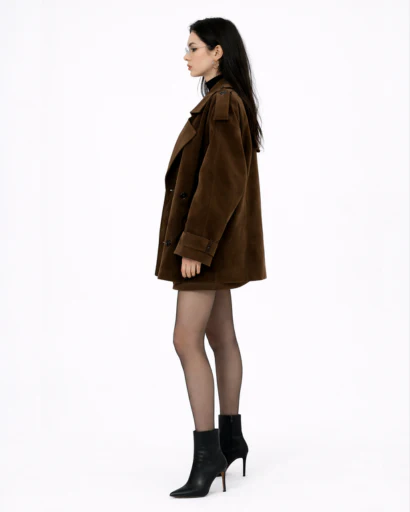 Veste Femme Style Trench Court Coupe Ample avec Col Tailleur et Épaulettes Boutonnées – Image 6