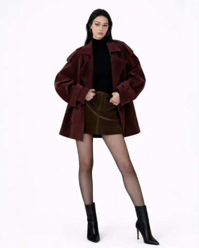 Veste Femme Style Trench Court Coupe Ample avec Col Tailleur et Épaulettes Boutonnées – Image 2