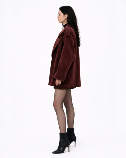 Veste Femme Style Trench Court Coupe Ample avec Col Tailleur et Épaulettes Boutonnées – Image 4