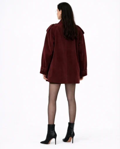 Veste Femme Style Trench Court Coupe Ample avec Col Tailleur et Épaulettes Boutonnées – Image 5