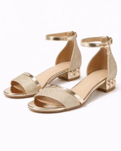 Sandales Femme à Talon Bloc avec Bride Cheville Métallisée et Bride Avant Texturée – Image 4