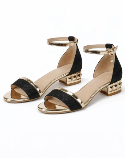 Sandales Femme à Talon Bloc avec Bride Cheville Métallisée et Bride Avant Texturée – Image 5