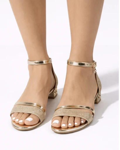 Sandales Femme à Talon Bloc avec Bride Cheville Métallisée et Bride Avant Texturée – Image 8