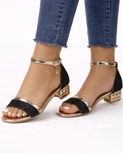 Sandales Femme à Talon Bloc avec Bride Cheville Métallisée et Bride Avant Texturée – Image 9
