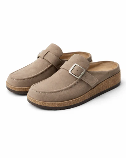 Mules Femme Style Mocassin à Bride avec Boucle Métallique et Semelle Épaisse