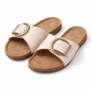 Sandales Femme Plates à Bride Croisée avec Boucle Métallique Ronde Décorative