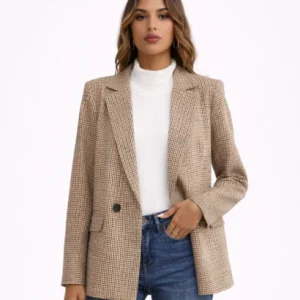 Blazer femme à coupe droite et motif à carreaux