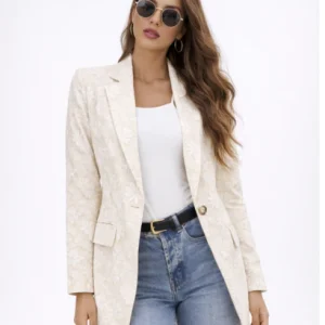 Blazer femme à motif fleuri ton sur ton et coupe droite