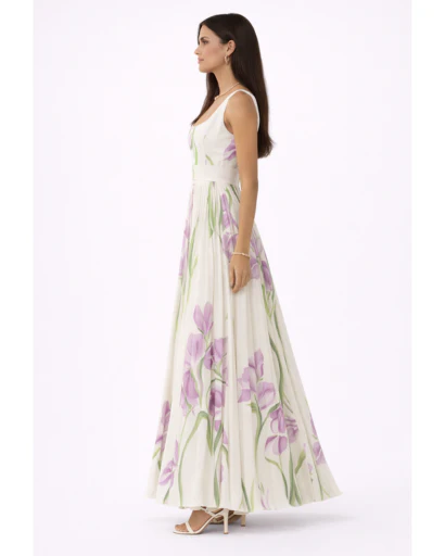 Robe longue fleurie plissée à bretelles larges – Image 7