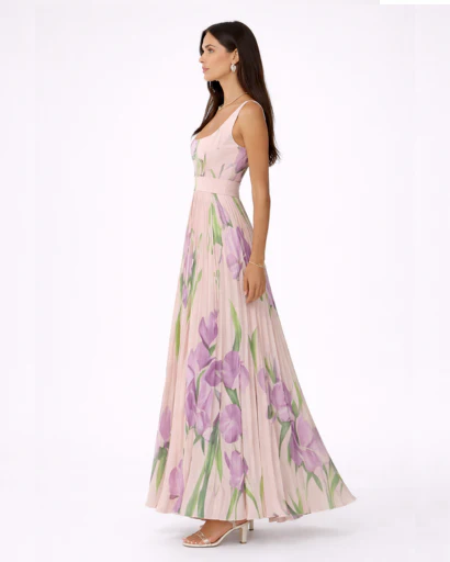 Robe longue fleurie plissée à bretelles larges – Image 9