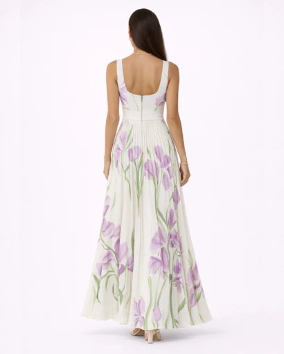 Robe longue fleurie plissée à bretelles larges – Image 8