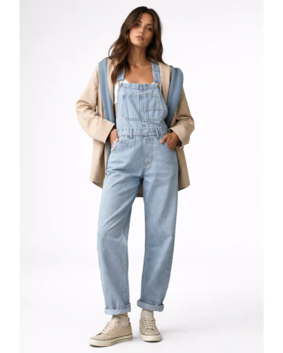 Salopette femme avec bretelles ajustables et poche frontale – Image 3