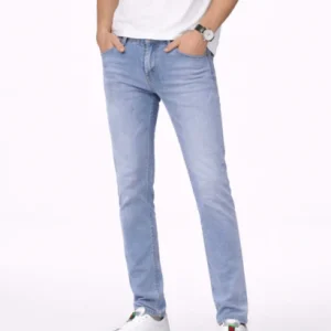 Jean Homme Coupe Ajustée Denim Effet Délavé