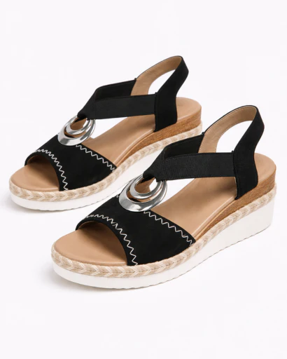 Sandales Compensées Femme à Bride Élastique avec Ornement Métallique – Image 4