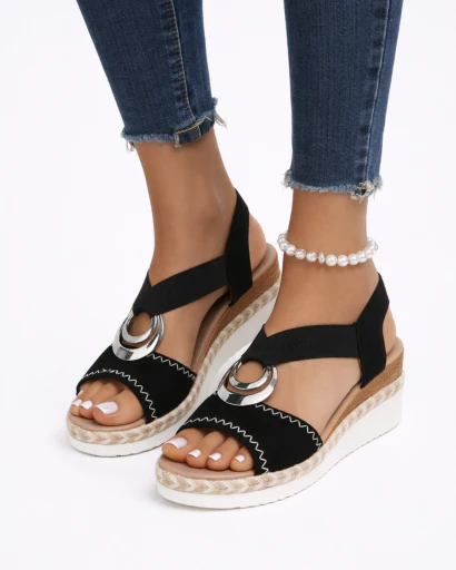 Sandales Compensées Femme à Bride Élastique avec Ornement Métallique – Image 7