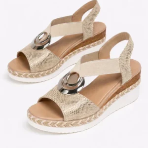 Sandales Compensées Femme à Bride Élastique avec Ornement Métallique