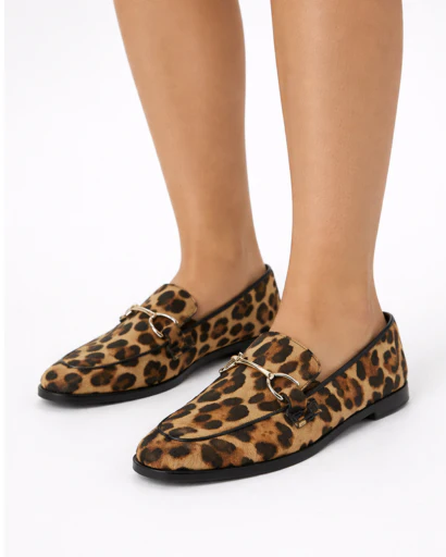 Mocassins Femme Imprimé Léopard à Bout Rond avec Ornement Métallique Style Équestre – Image 3