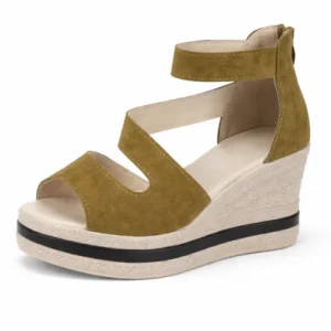 Sandales Femme Compensées à Brides Découpées avec Bride Cheville et Semelle Plateforme Texturée