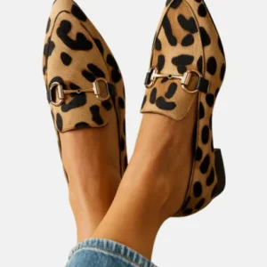 Mocassins Femme à Imprimé Léopard avec Mors Doré et Finition Pony Hair