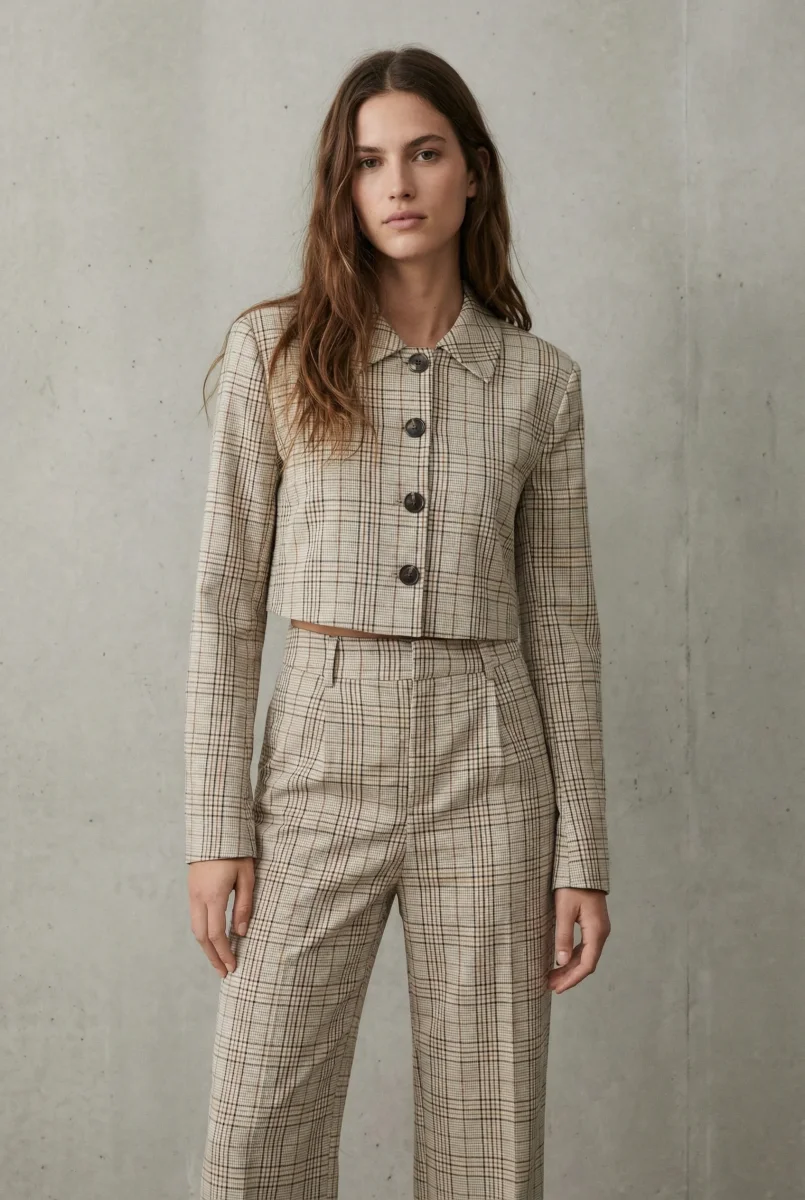 Veste courte à carreaux chic – Image 4