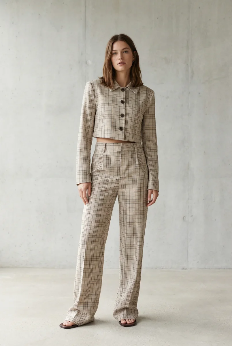 Veste courte à carreaux chic – Image 3