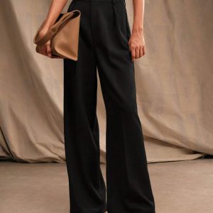 Pantalon large femme plis taille haute look professionnel