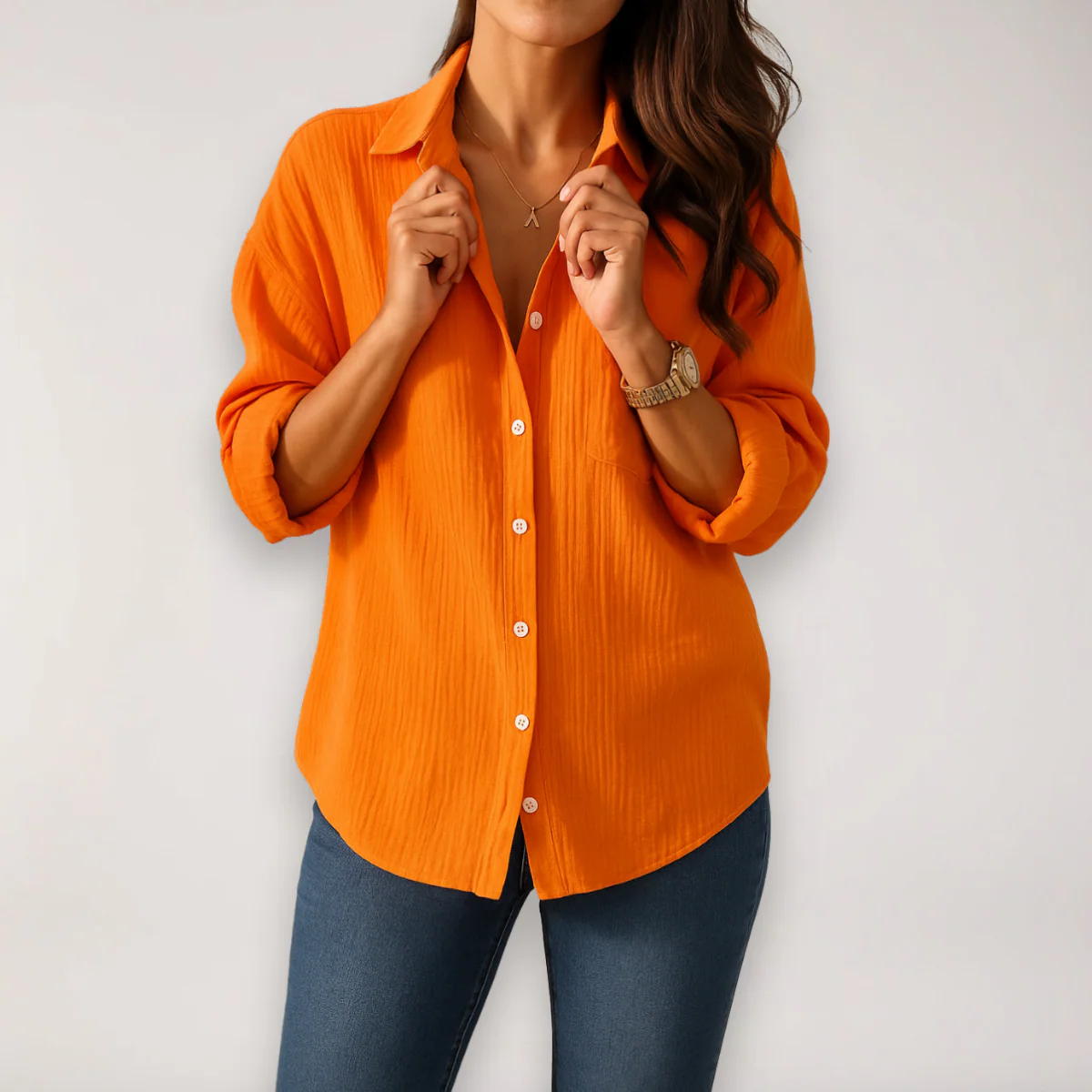 Chemise pour femme avec patte de boutonnage et manches retroussées – Image 4