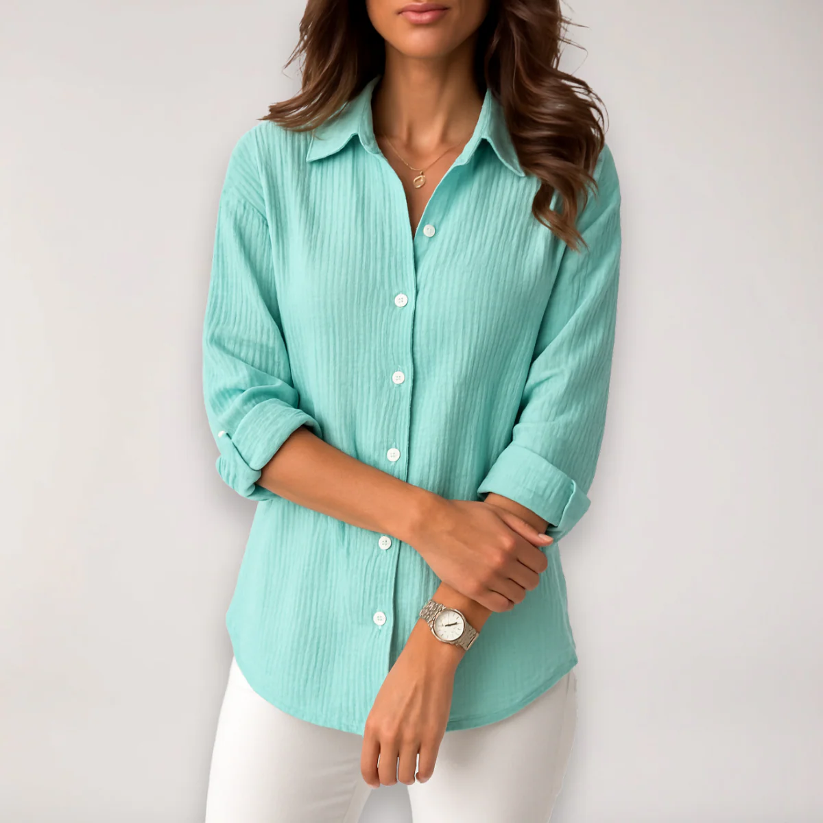 Chemise pour femme avec patte de boutonnage et manches retroussées – Image 5