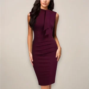 Robe fourreau midi classique sans manches pour femme