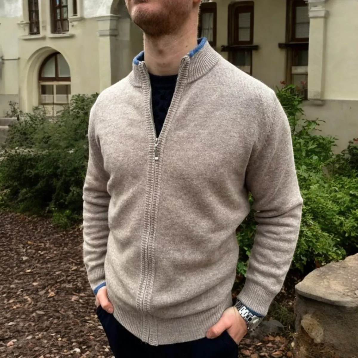 FrenchMerino - Gilet en laine pour homme avec fermeture éclair, spécial automne – Image 7