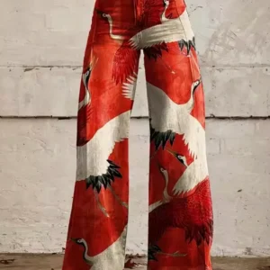 Jean Large Taille Haute Femme Style Vintage avec Motif Intégré