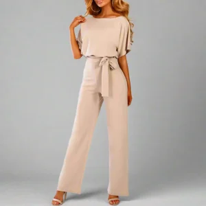 Combinaison à jambes larges pour femmes, manches courtes, élégante