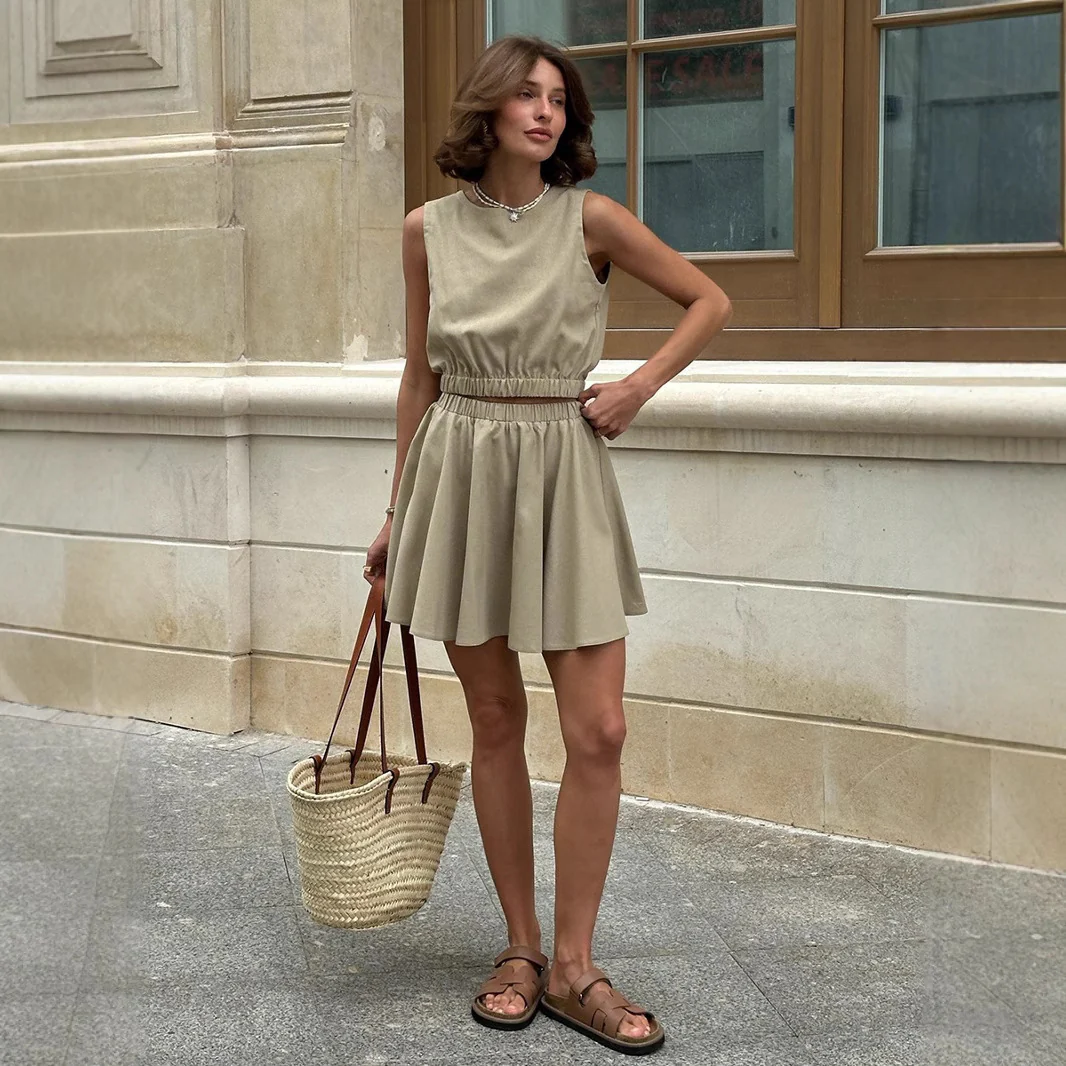 Liora™ – Ensemble Casual Jupe Courte & Haut en Coton‑Lin – Image 2